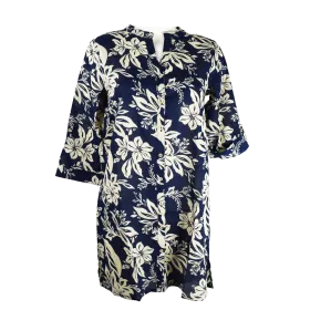 Robe-Tunique en Coton "Azure Floral" - Bleu Marine & Beige