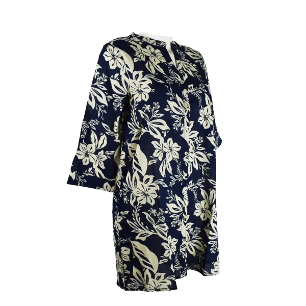 Robe-Tunique en Coton "Azure Floral" - Bleu Marine & Beige