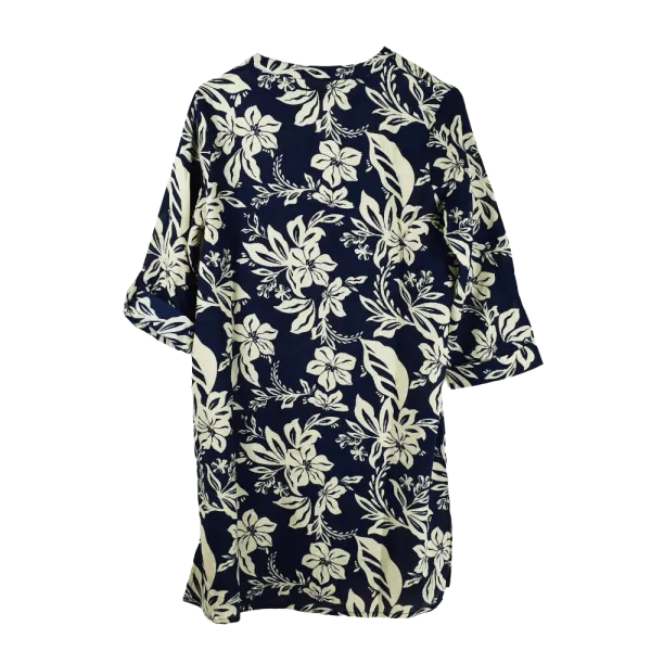 Robe-Tunique en Coton "Azure Floral" - Bleu Marine & Beige