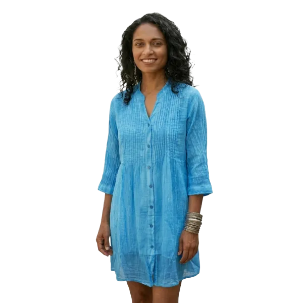 Tunique en Voile de Coton "Lagune Azur" - Effet Tie & Dye