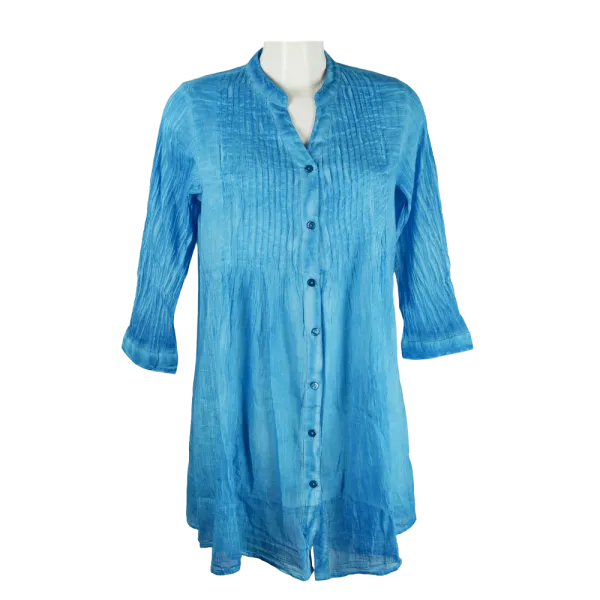 Tunique en Voile de Coton "Lagune Azur" - Effet Tie & Dye