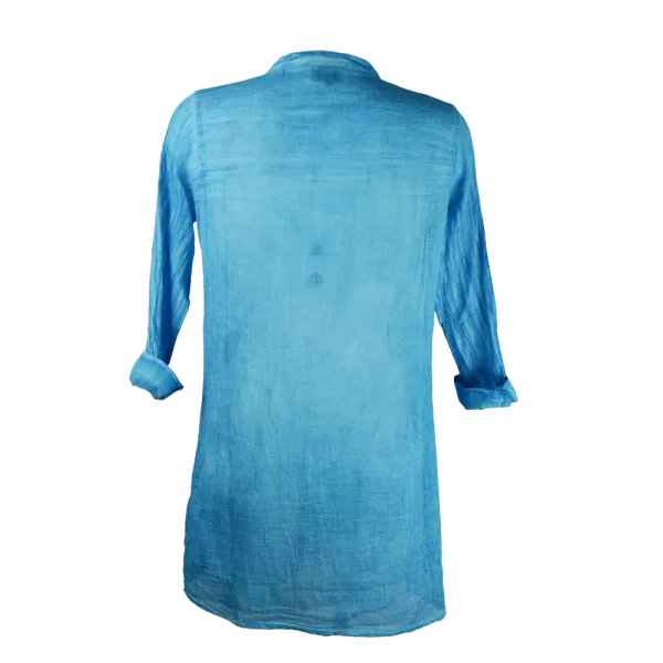 Tunique en Voile de Coton "Lagune Azur" - Effet Tie & Dye