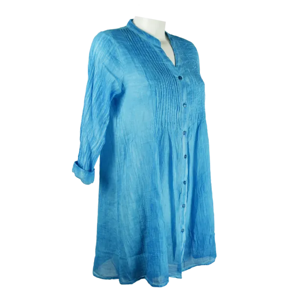 Tunique en Voile de Coton "Lagune Azur" - Effet Tie & Dye