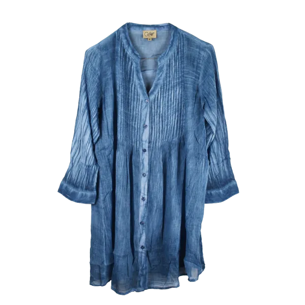 Tunique en Voile de Coton "Lagune Azur" - Effet Tie & Dye