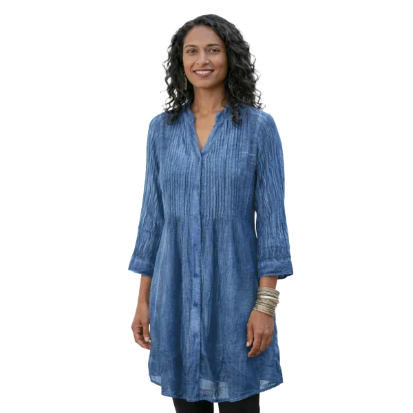 Tunique en Voile de Coton "Lagune Azur" - Effet Tie & Dye