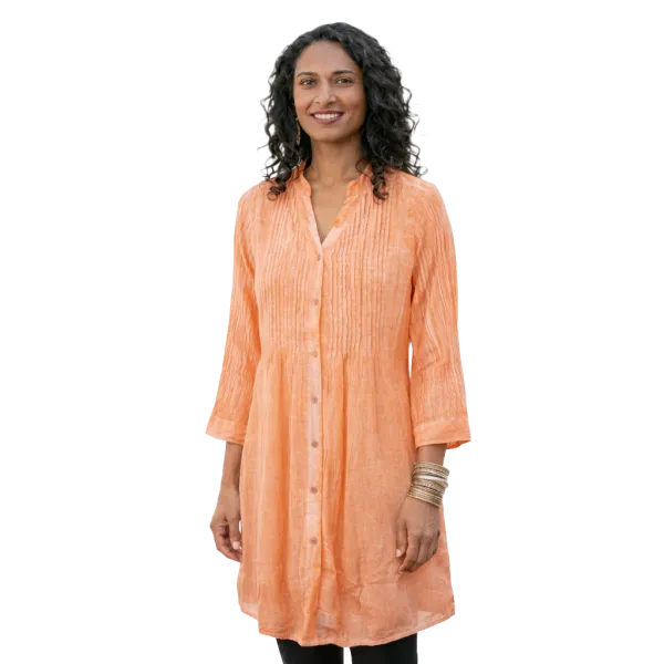 Tunique en Voile de Coton "Lagune Azur" - Effet Tie & Dye