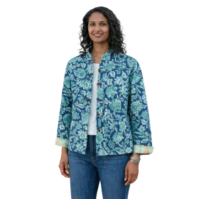 Veste Matelassée Réversible "Double Jardin" - Indigo & Menthe Poivrée