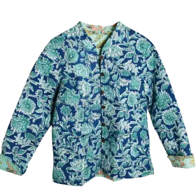 Veste Matelassée Réversible "Double Jardin" - Indigo & Menthe Poivrée