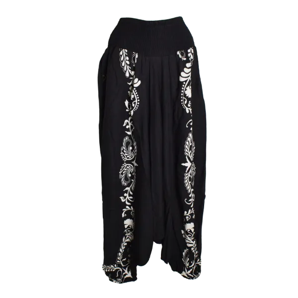 Sarouel Transformable Ethnique Noir & Blanc Viscose-Lin - Modèle Souria