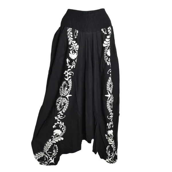 Sarouel Transformable Ethnique Noir & Blanc Viscose-Lin - Modèle Souria