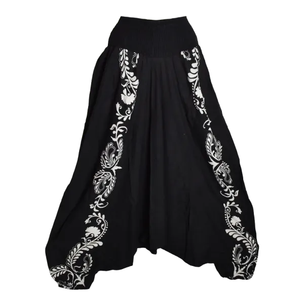 Sarouel Transformable Ethnique Noir & Blanc Viscose-Lin - Modèle Souria