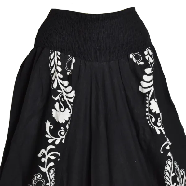 Sarouel Transformable Ethnique Noir & Blanc Viscose-Lin - Modèle Souria