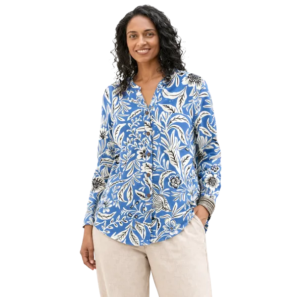 Chemisier Artisanal en Coton Indien "Azur & Sable"