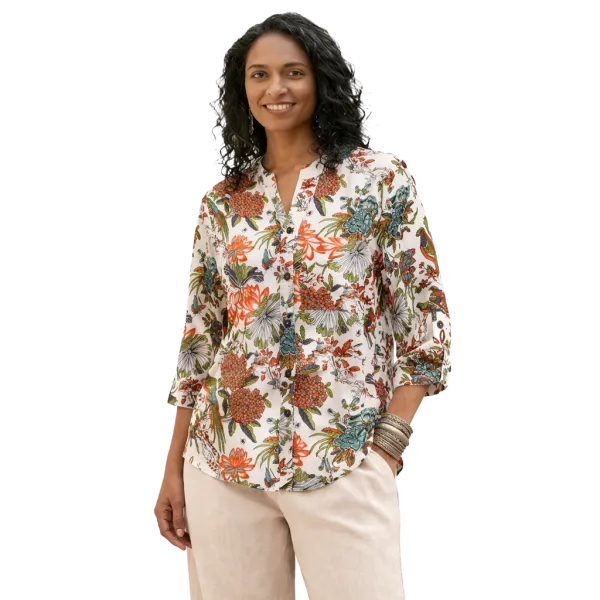 Chemisier Artisanal en Coton Indien "Paon Impérial" - Imprimé Floral