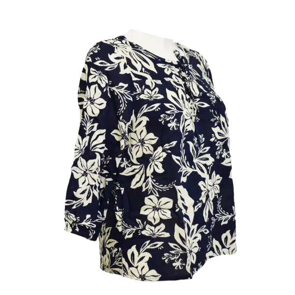 Blouse Vaporeuse "Nuit Florale" - Marine & Beige