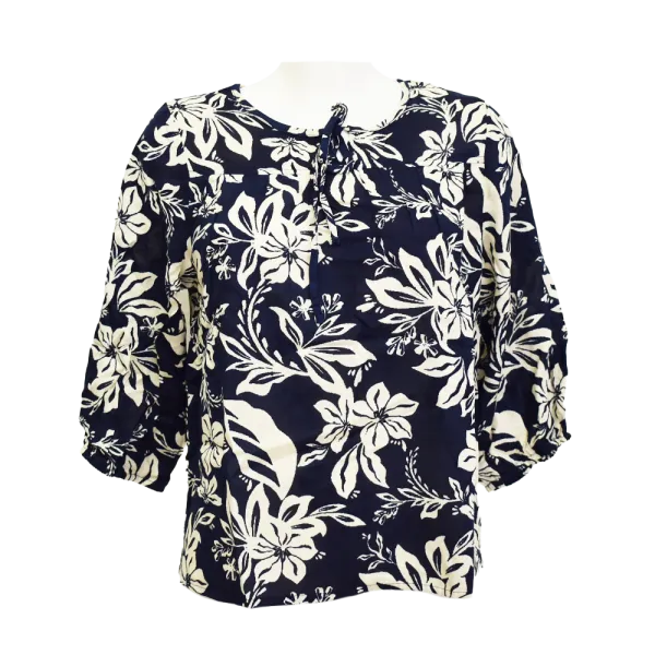Blouse Vaporeuse "Nuit Florale" - Marine & Beige