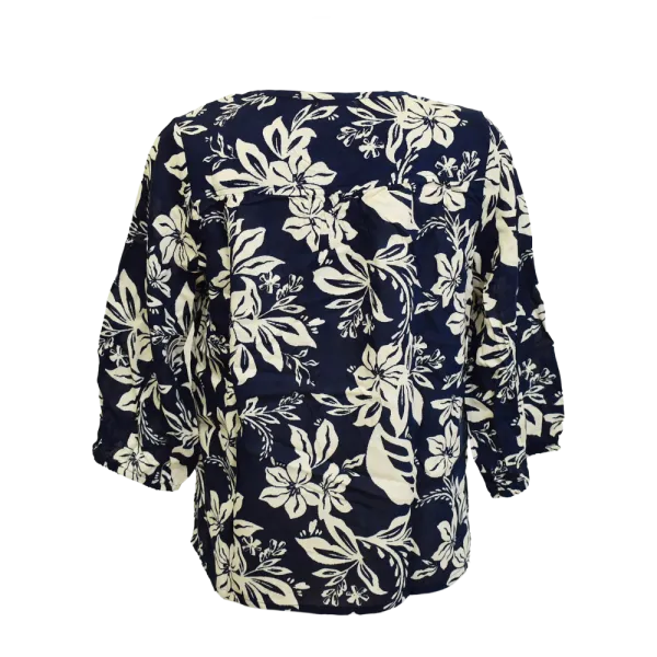 Blouse Vaporeuse "Nuit Florale" - Marine & Beige