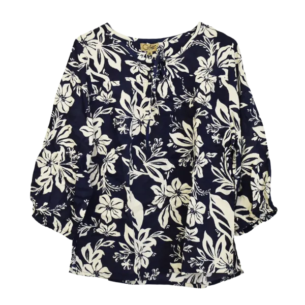 Blouse Vaporeuse "Nuit Florale" - Marine & Beige