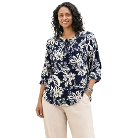 Blouse Vaporeuse "Nuit Florale" - Marine & Beige