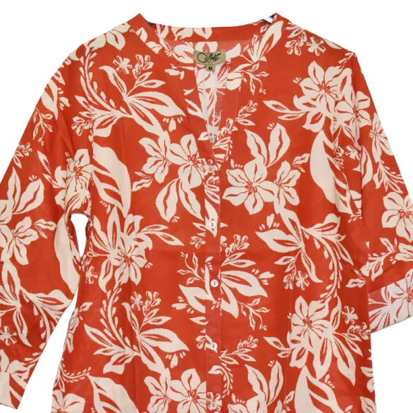 Robe Courte Coton "Escale Fleurie" - Rouge Corail et Crème