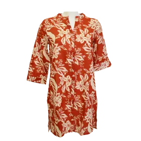 Robe Courte Coton "Escale Fleurie" - Rouge Corail et Crème