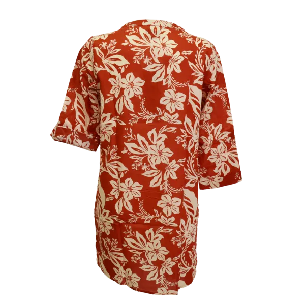 Robe Courte Coton "Escale Fleurie" - Rouge Corail et Crème