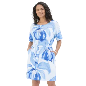 Robe Courte Viscose "Azur Floral" - Bleu et Blanc