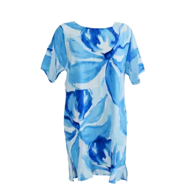 Robe Courte Viscose "Azur Floral" - Bleu et Blanc