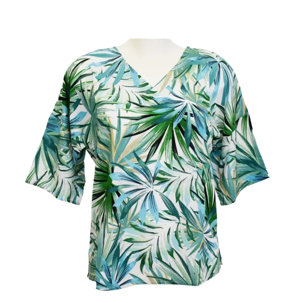 Top en Viscose "Jungle Tropicale" - Vert et Blanc - S au XXL