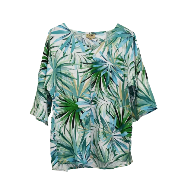 Top en Viscose "Jungle Tropicale" - Vert et Blanc - S au XXL