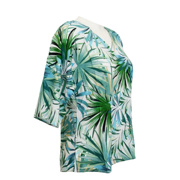 Top en Viscose "Jungle Tropicale" - Vert et Blanc - S au XXL