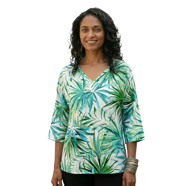 Top en Viscose "Jungle Tropicale" - Vert et Blanc - S au XXL
