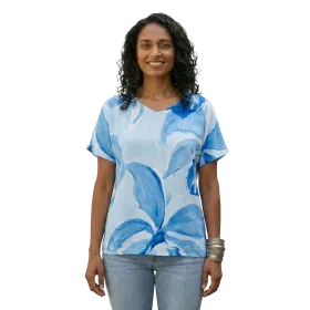 Top Viscose Aquarelle Florale Col V Rose & Bleu