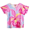 Top Viscose Aquarelle Florale Col V Rose & Bleu