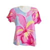 Top Viscose Aquarelle Florale Col V Rose & Bleu