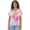 Top Viscose Aquarelle Florale Col V Rose & Bleu