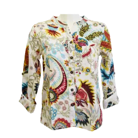 Chemisier Artisanal en Coton "Cachemire Bohème" - Blanc Multicolore - S à XXL