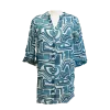 Tunique en Voile de Coton "Labyrinthe Azur" - Bleu Canard et Blanc