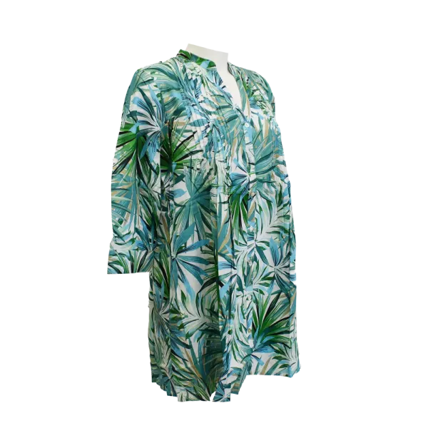 Robe Tunique en Voile de Coton "Jungle Émeraude" - Vert Multi-tons