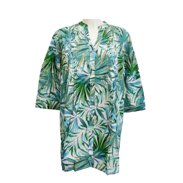 Robe Tunique en Voile de Coton "Jungle Émeraude" - Vert Multi-tons