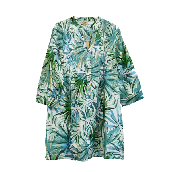 Robe Tunique en Voile de Coton "Jungle Émeraude" - Vert Multi-tons