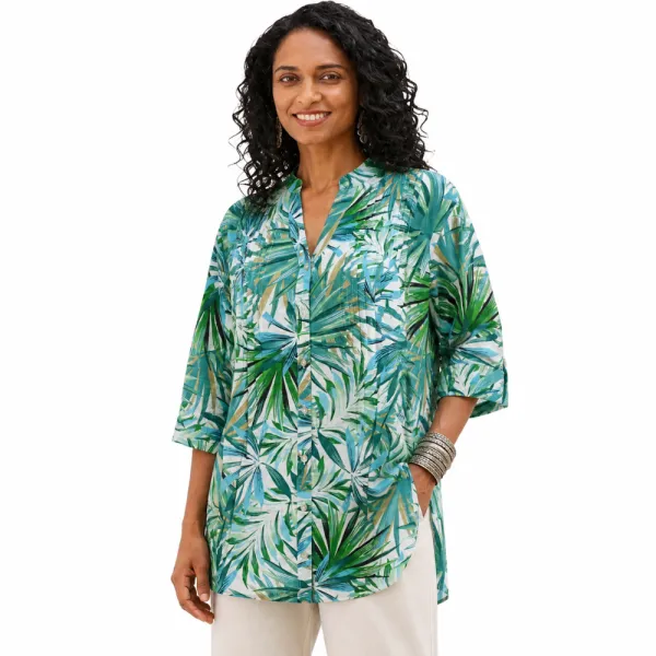 Robe Tunique en Voile de Coton "Jungle Émeraude" - Vert Multi-tons