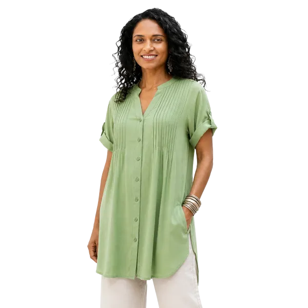 Robe Tunique en Viscose "Douceur d'Olive" - Plis Poitrine