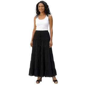 Jupe Longue Bohème en Coton Délavé - Noir - Taille Unique