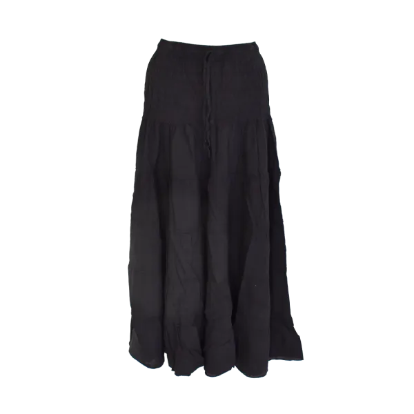 Jupe Longue Bohème en Coton Délavé - Noir - Taille Unique
