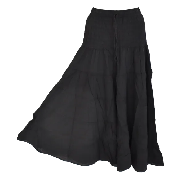 Jupe Longue Bohème en Coton Délavé - Noir - Taille Unique
