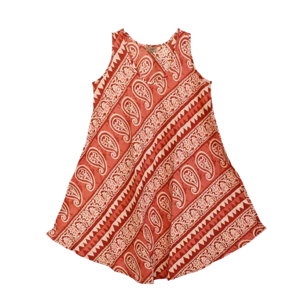 Robe Midi Évasée en Coton "Rythme Bohème" - Rouge et Vert -
