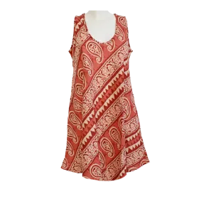 Robe Midi Évasée en Coton "Rythme Bohème" - Rouge et Vert -