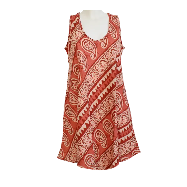 Robe Midi Évasée en Coton "Rythme Bohème" - Rouge et Vert -