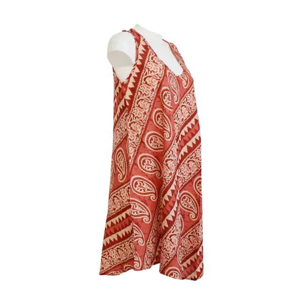 Robe Midi Évasée en Coton "Rythme Bohème" - Rouge et Vert -